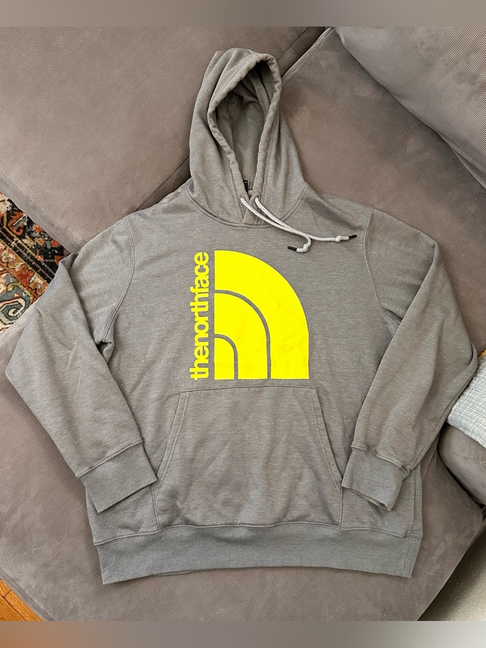 The North Face Mens Gray Jumbo Half Dome Yellow Pullover Hoodie XL